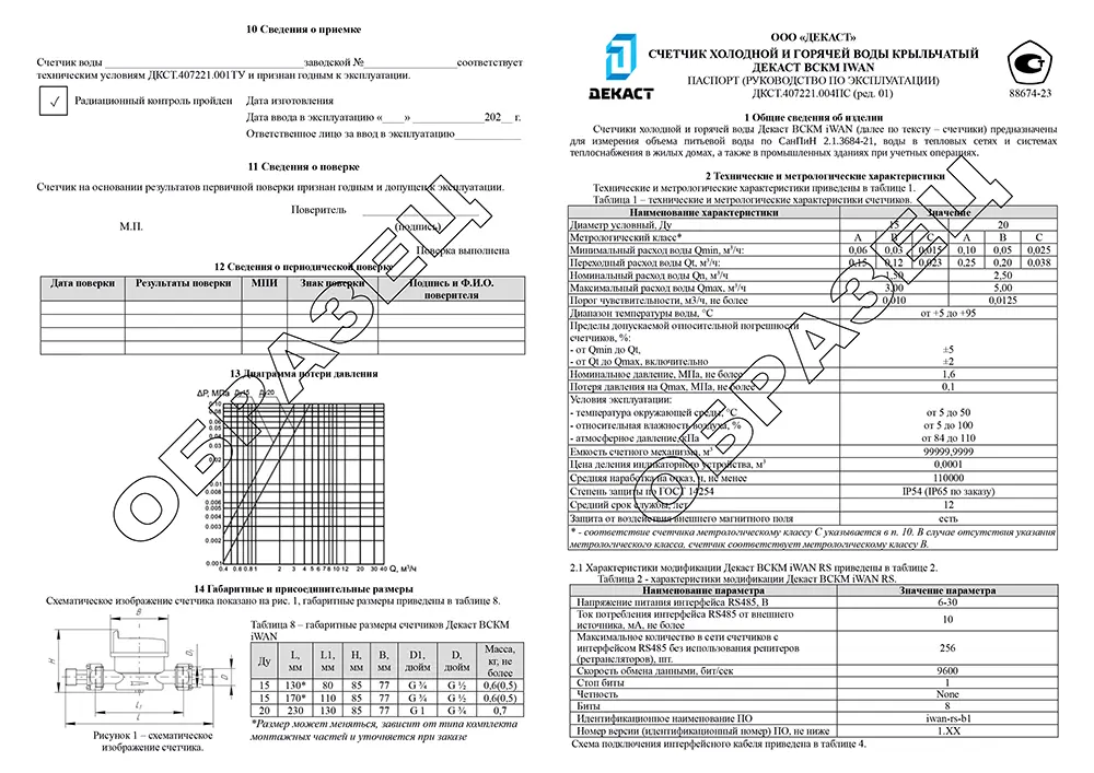 Образец паспорта Декаст ВСКМ iWAN
