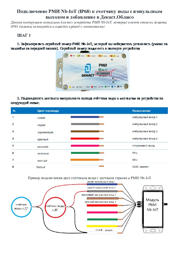 Подключение счётчика воды с импульсным выходом к РМИ Nb-IoT IP68