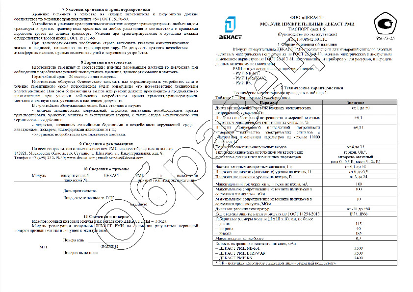 Образец паспорта РМИ